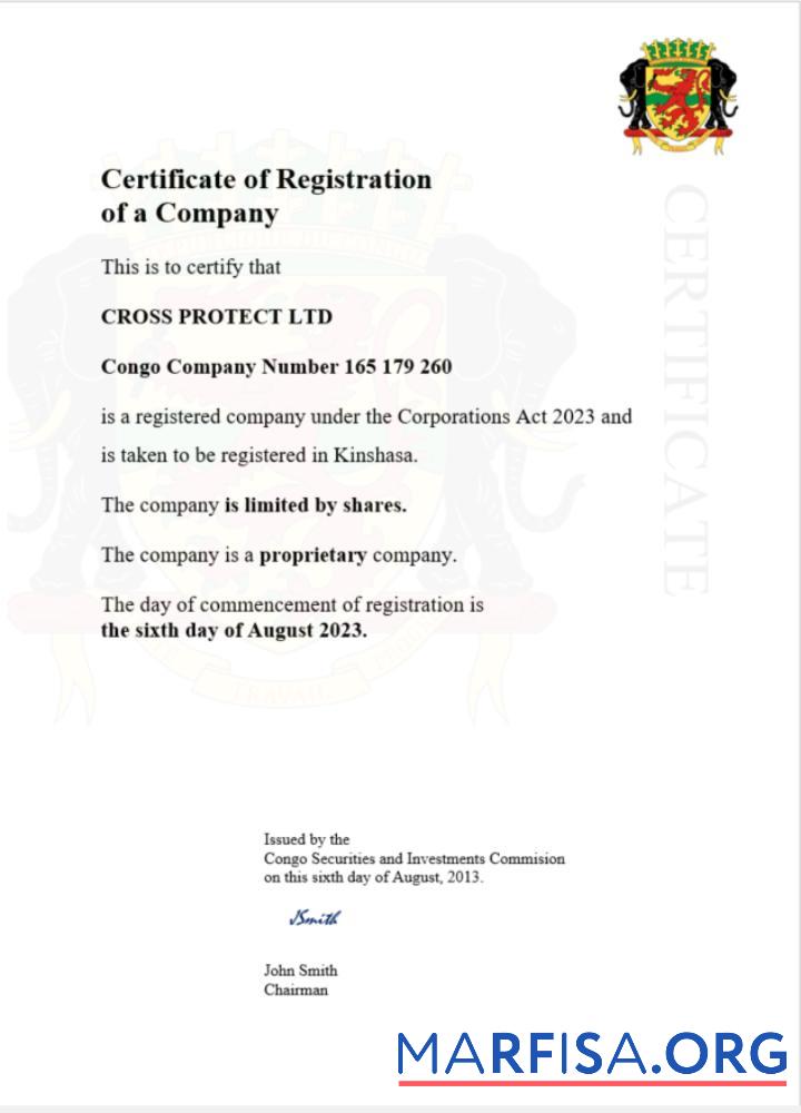 Realistic Congo certificate of registration Word and PDF template